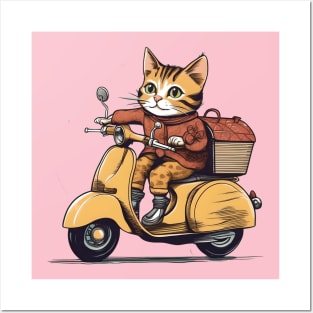 Cat Riding a Motor Scooter Posters and Art